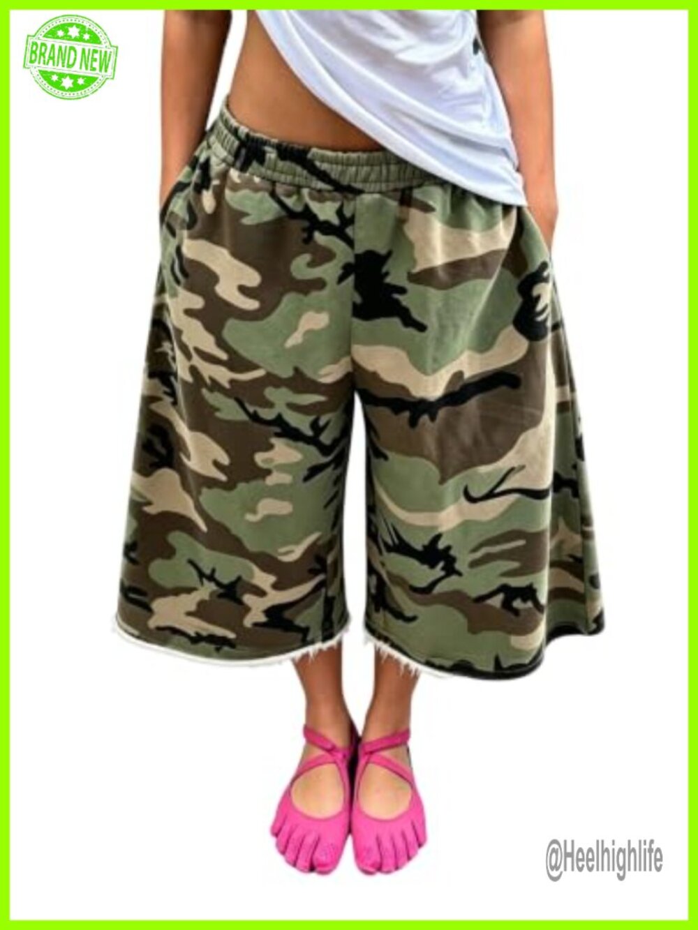 Wide Leg Sweat Capri Pants Baggy Camo Bermuda Shorts Cropped Sweatpants